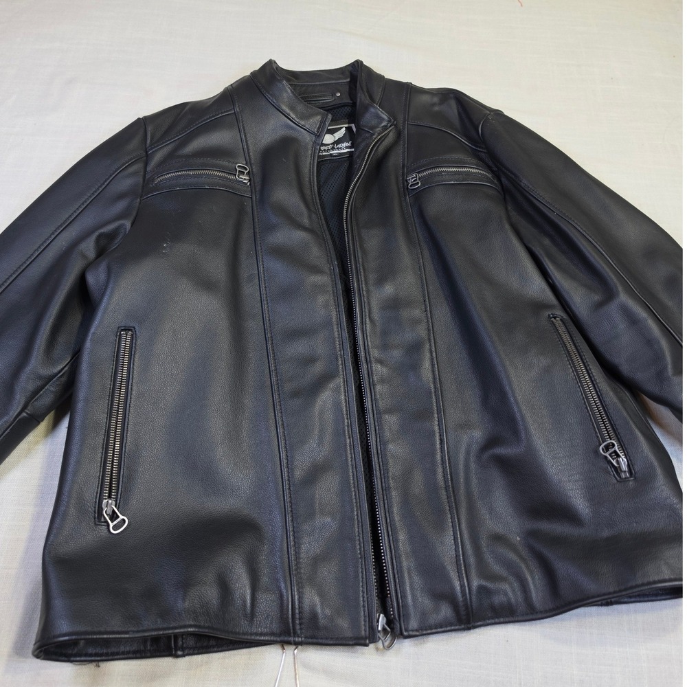 Street Legal Performance Black Leather Biker Jacket Harley Davidson Patch XL
